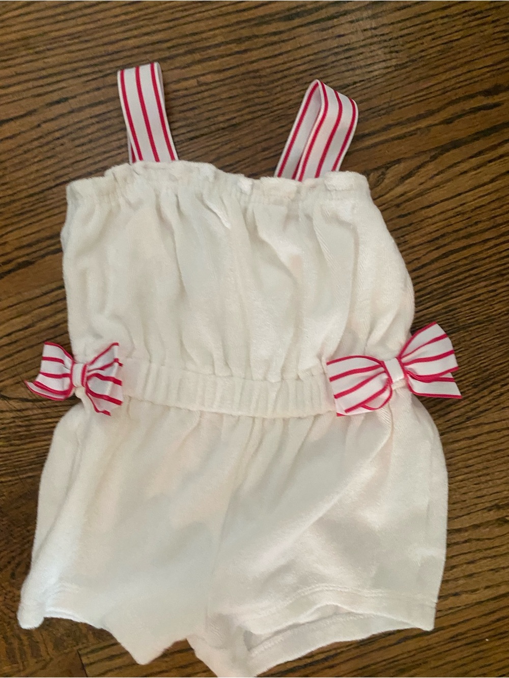 Janie and Jack White Swim Coverup Romper with Pink Striped Bow Accents